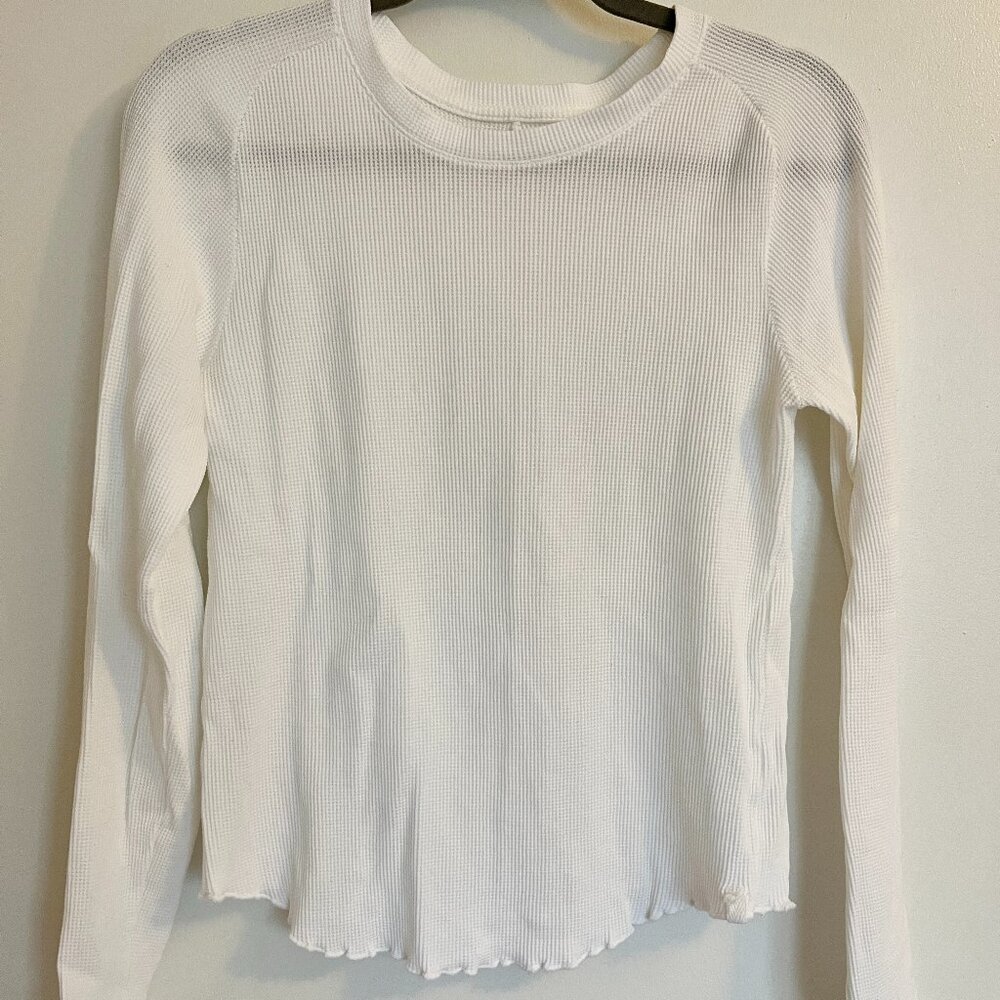 Free People we Thre Free Waffle Knit Long Sleeve Top - White - Medium